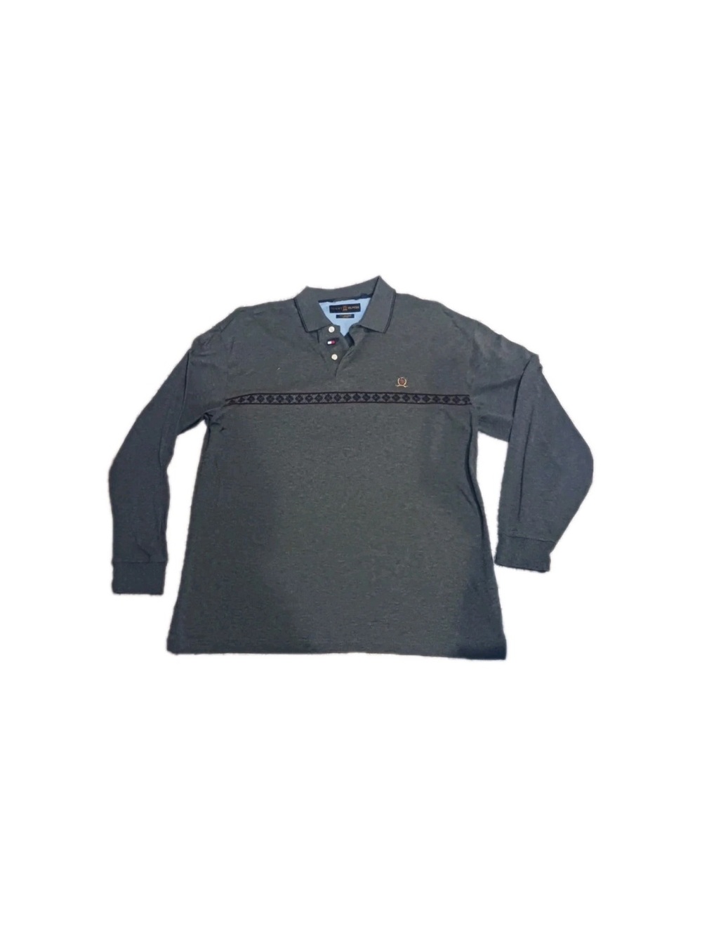 Vintage Tommy Hilfiger Polo Shirt Mens XL Long Sleeve Striped Crest 90s Rugby
